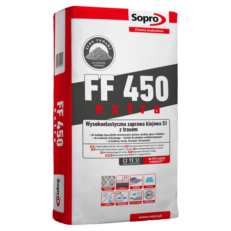 Wysokoelastyczna zaprawa klejowa SOPRO FF450 S1extra z trasem 20 kg